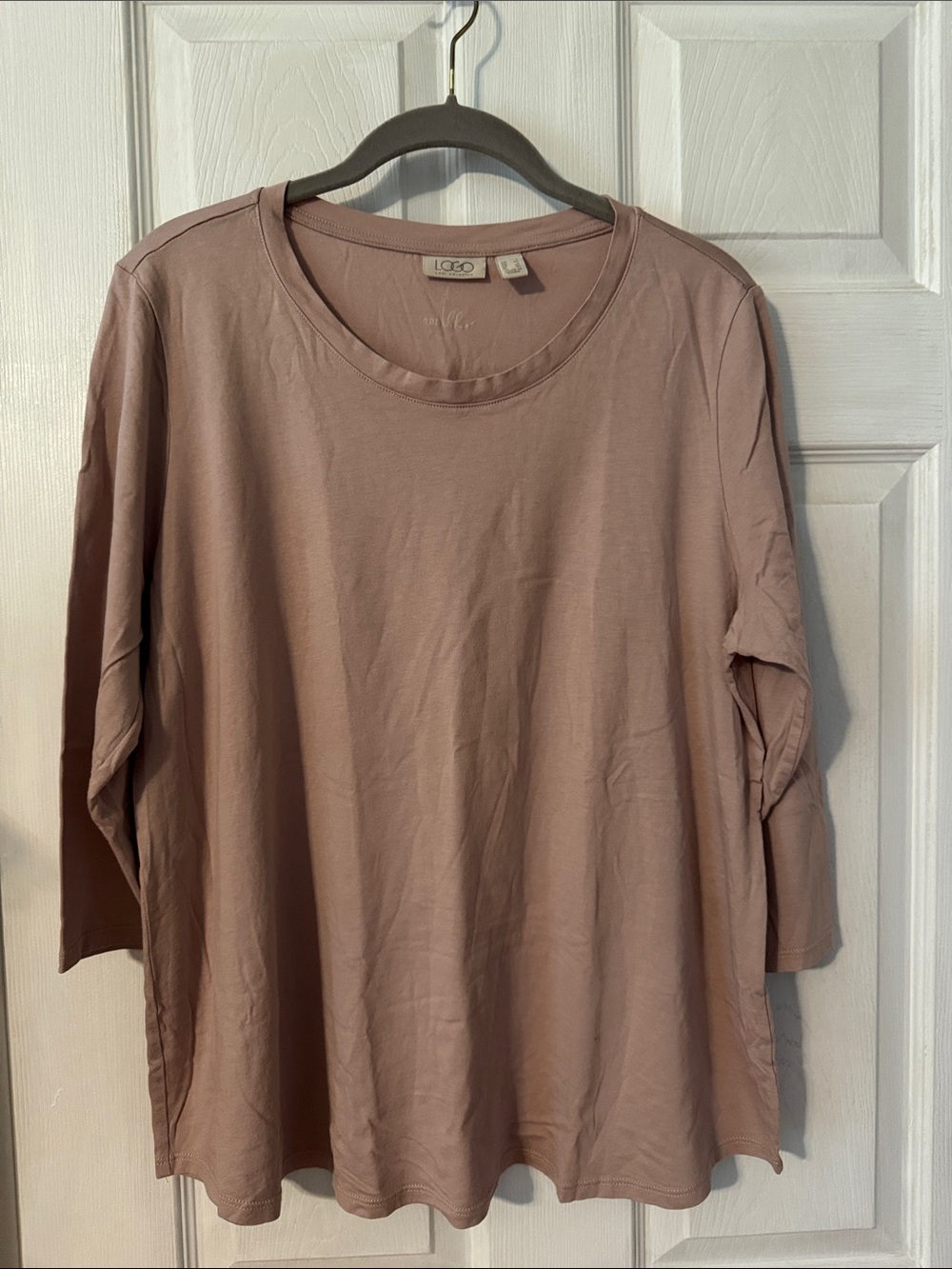 LOGO by Lori Goldstein Dusty Rose Scoop Neck 3/4 Sleeve Tee Like New!
